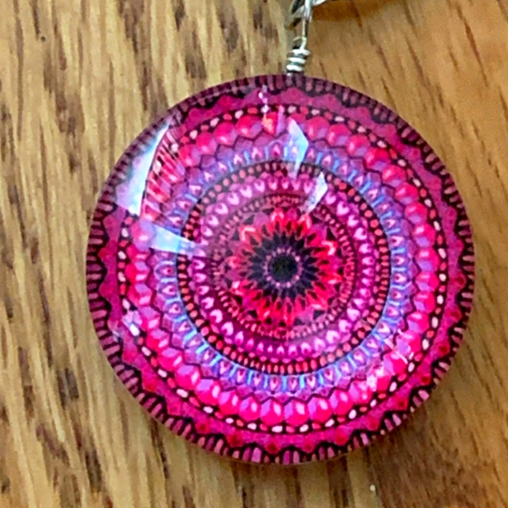 Pink Glass Dome Aztec Necklace